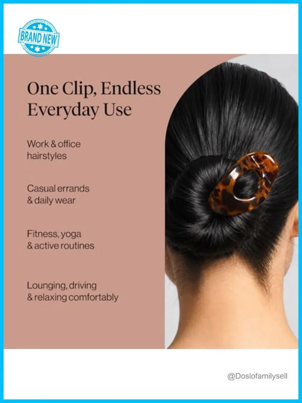 Medium Flat Claw Clip for Women – Strong Hold, Non-Slip, Lightweight Tortoise